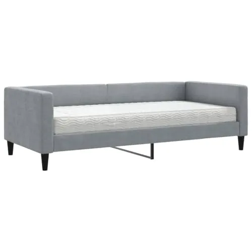 vidaXL Tagesbett mit Matratze 90x200 cm - Hellgrau - Praktisches 2-in-1 Tagesbett und Sofa, ideal für Wohn- und Schlafzimmer. Inklusive komfortabler Schaumstoffmatratze für erholsamen Schlaf und strapazierfähigem Stoff.