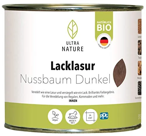 ULTRA NATURE Lacklasur 0,375L, Nussbaum dunkel Holzlack Holzlasur Möbellack