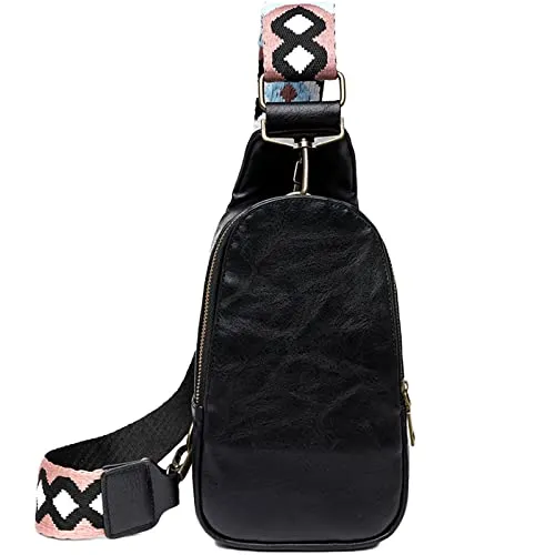 EINYNIUER Brusttasche Damen Sling Bag, PU Leder Crossbody Bag Klein Umhängetasche Frauen Schultertaschen für Outdoorsport/Reisen/Einkaufen(Schwarz)