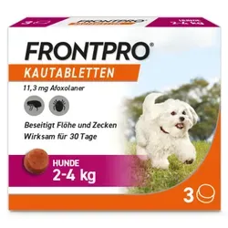 FRONTPRO Kautabletten Hund 2-4 kg - Arzneimittel für Hunde, effektiver Floh- und Zeckenschutz in schmackhafter Kautablettenform, ideal für Hunde ab 2 kg, wirkt bis zu einem Monat lang!