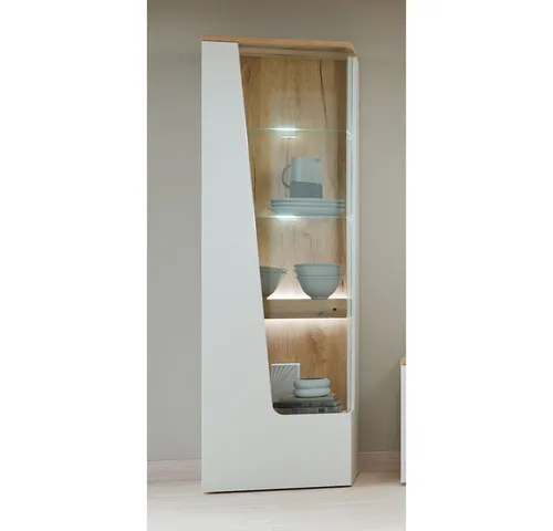 Lomadox Vitrine CARMONA-129 in Kaschmir und Eiche mit LED-Beleuchtung - Elegante 60 cm breite Vitrine in Kaschmir und Eiche, ausgestattet mit LED-Beleuchtung. Die Glasfront setzt deine Lieblingsstücke perfekt in Szene und sorgt für eine einladende Atmosphäre.
