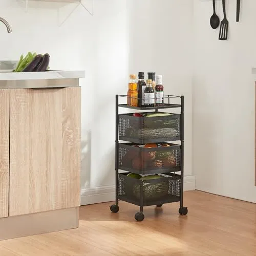 [en.casa] Rollwagen Sunndal - Multifunktionaler Servierwagen mit Rädern - Servierwagen aus Stahl mit 3 Ebenen, mobil und robust. Ideal für Küche, Bad oder Büro, bietet er Platz für Utensilien und Pflegeprodukte.