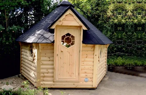 Outdoor-Sauna Holzsauna Naturfasssauna 7 Sitzplätze - Trockensauna für den Außenbereich mit elektrisch betriebenem Heizsystem. Platz für bis zu 7 Personen, aus hochwertigem Kiefernholz gefertigt. Genießen Sie entspannende Stunden in Ihrer eigenen Saunahütte!