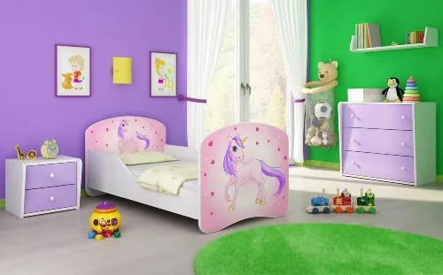 Kinderbett Jugendbett Komplett mit einer Schublade und Matratze Lattenrost Weiß ACMA I (180x80 cm, 17 Pony)