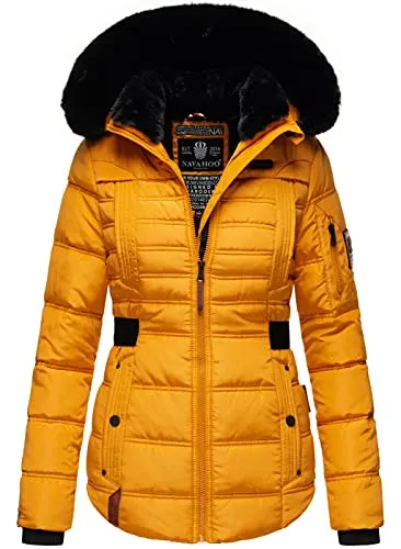 Navahoo Winterjacke Melikaa mit abnehmbarem Kunstfellkragen - Stylische Damen Winterjacke mit abnehmbarer Kunstfellkapuze, ideal für die kalte Jahreszeit. Hochwertiges Teddyfell-Innenfutter sorgt für hohen Tragekomfort und Wärme. Perfekte Passform dank tailliertem Schnitt und verstellbarem Taillenband.