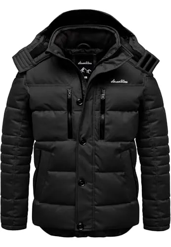 Amaci&Sons Herren Gefütterte Winterjacke mit Kapuze 9138 Schwarz 3XL - Moderne Herren Winterjacke von Amaci&Sons – warm, leicht und pflegeleicht aus 100% Polyester. Praktische Brust- und seitliche Reißverschlusstaschen bieten zusätzlichen Stauraum. Erhältlich in 4 Farben für jeden Look!