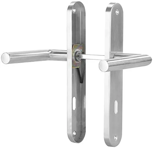 AGT Türdrücker: Modernes Edelstahl-Türbeschlag-Set, 2 Türklinken & Langschild-Garnitur (Türdrücker Langschild, Set, Silber)