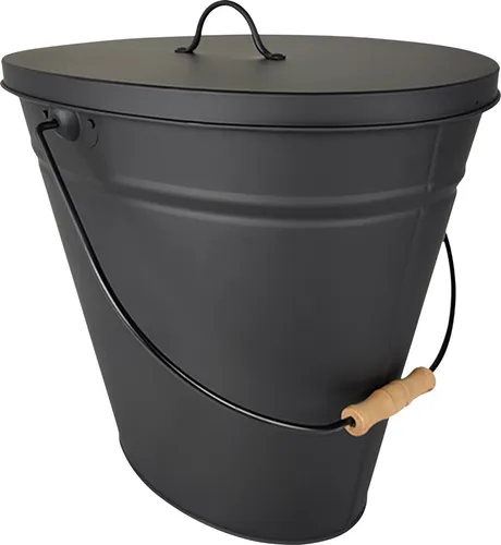 Ascheeimer oval mit Deckel, matt schwarz - Stylischer Ascheeimer in ovaler Form, ideal für den Außenbereich, mit praktischem Deckel und großzügigem Volumen von 38x26x35 cm.