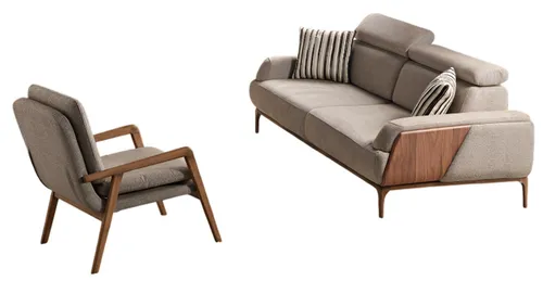 Elegantes Beiges Wohnzimmer Set – Stilvolles Stoffsofa mit Polstersessel - Moderne Couchgarnitur für 4 Personen, inklusive Kissen. Bequeme Sitzhöhe von 45 cm und stilvolles Design für jedes Wohnzimmer. Maße Sofa: 215 x 103 x 85 cm, Sessel: 70 x 75 x 92 cm.