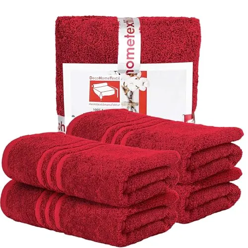 DecoHomeTextil Handtuch-Set 4 Handtücher 50 x 100 cm in Bordeauxrot aus 100% Baumwolle, hochwertig, kuschelweich und saugstark