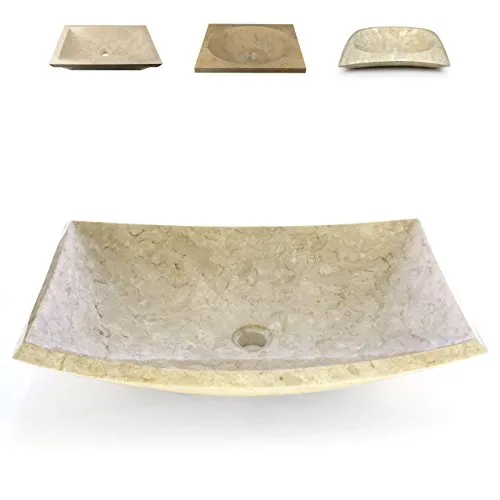 Divero Mailand eckige Waschschale Aufsatz-Waschbecken Handwaschbecken Marmor Natur-Stein poliert Creme Sand