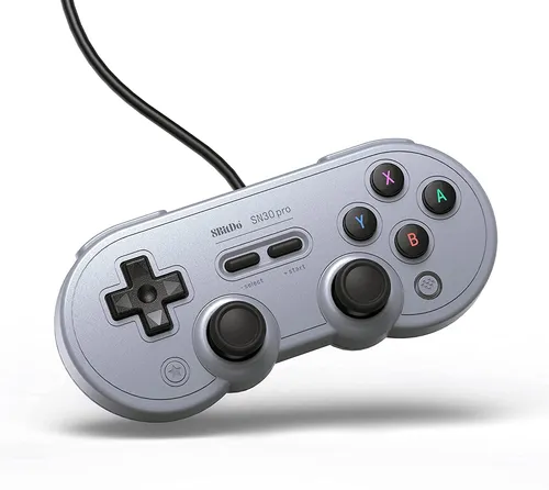 8BitDo SN30 Pro USB Gamepad - Grey Edition - Gaming-Zubehör mit kabelgebundenem Retro-Controller, ausgestattet mit klickbaren Joysticks, Vibration und regelmäßigen Firmware-Updates für erweiterte Systemkompatibilität.
