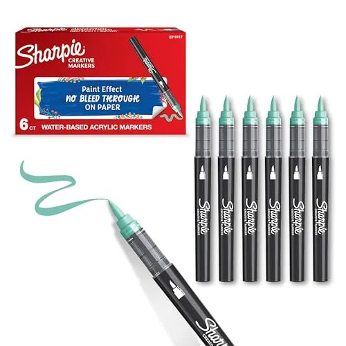 Sharpie Creative Marker Acryl-Farbstifte | Wasserbasierte Farbmarker mit Pinselspitze | Bastel- & Künstlerbedarf | Seegrün | 6 Stück