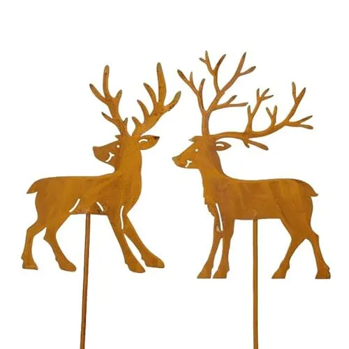 MACOSA PO550297-054-712_x2 Dekostecker Hirsch 2er Set Rost 55 cm Metall Herbstdeko Dekostab Weihnachts-Dekoration Blumenstecker Winter-Deko Beetstecker Landhaus modern