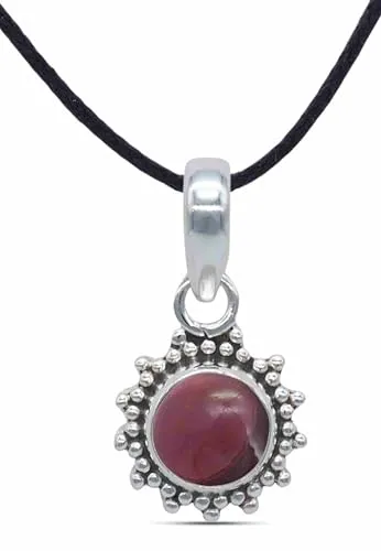 mantraroma Kettenanhänger 925 Silber Granat roter Stein Edelstein Kettenanhänger Damen Sterling Silber Halskette Anhänger Geschenk (MAH-126-02)