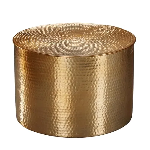 FINEBUY Couchtisch SuVa12257_1 - Aluminium Hammerschlag Gold Rund, 61x40 - Couchtisch im orientalischen Design, aus stabilem Aluminium mit Hammerschlag-Oberfläche, perfekt für gemütliche Abende und als Blickfang in jedem Raum.