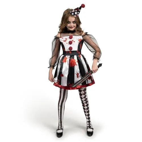 Spooktacular Creations Mädchen Clown Kostüm - Gruseliges schwarz-weißes Clownskostüm für Kinder, ideal für Halloween, Cosplay und Kostümpartys. Hergestellt aus langlebigem, sicherheitsgeprüften Polyester für ein unvergessliches Erlebnis.