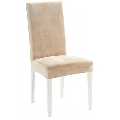 ZOLTA Stuhlbezug Beige Velours Stretch mit Gummizug Universal passend für Esszimmerstuhl waschbar elastisch abnehmbar Samt Stuhlhusse modern samtig Schutzbezug für Stühle Wohnzimmer Küche 1 Stück