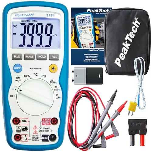 PEAKTECH 3355 - Digitales Multimeter mit IP67-Schutz - Hochpräzises digitales Multimeter mit 4000 Counts, staub- und wasserdicht (IP67) und umfangreichen Funktionen für Profis. Ideal für anspruchsvolle Messungen in verschiedenen Umgebungen.