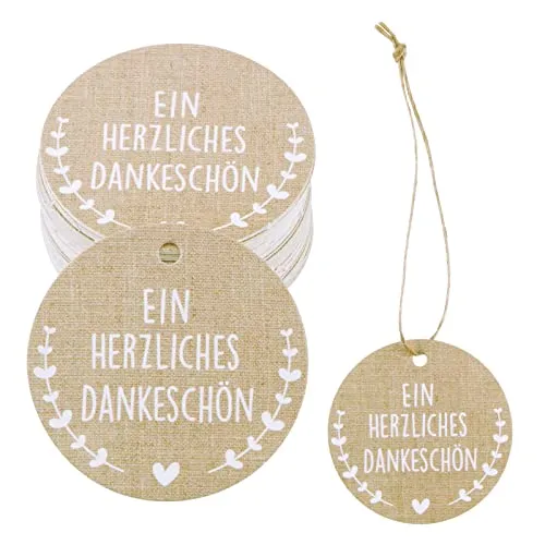 Stk Danke Anhänger Geschenkanhänger Hochzeit Etiketten Ein Herzliches Dankeschön Rund Vintage Gastgeschenke Kommunion Konfirmation Deko und Jute Schnur Papieranhänger zum Basteln Taufe 50