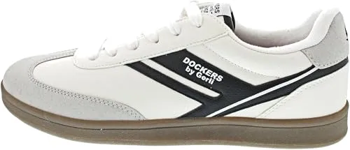 Dockers by Gerli Herren Sneaker Weiß/Schwarz EU 41 - Herren-Sneaker aus Kunstleder mit herausnehmbarer Decksohle und stylishem Retro-Design, ideal für lässige Outfits.