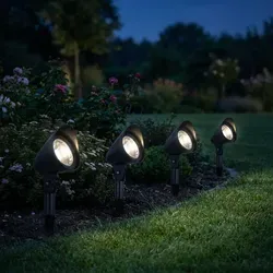 LED Stehlampe Außen mit Erdspieß 16 cm hoch IP44 Anthrazit - Praktischer LED Erdspießstrahler für Garten und Terrasse im 4er Set. Einfach zu installieren, dreh- und schwenkbarer Lampenschirm für individuelle Beleuchtung. Robuste Bauweise mit IP44-Schutz.