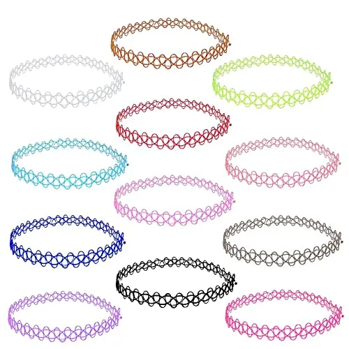 OFKPO 12 Stück Choker Halsband, Choker Kette Set Tattoo Kette Stretch, Choker Halsketten Set, Kropfband Modeschmuck Rainbow Armband Schmuck-Sets für Mädchen Mädel Kinder Frauen