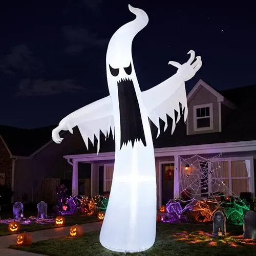 Joiedomi Aufblasbare Halloweenparty mit 3,6 m langem gruseligen Geist mit integrierten LEDs aufblasbar, für Halloween-Partys im Innen- und Außenbereich, Hof, Garten, Rasen-Dekoration