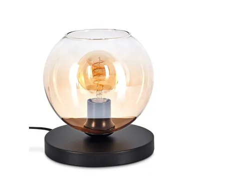 Hofstein Tischleuchte aus Metall/Glas in Schwarz/Bernstein - Moderne Tischlampe für den Innenbereich, mit elegantem Glasschirm und praktischem Schalter am Kabel. Ideal für Esszimmer, Flur oder Wohnzimmer.