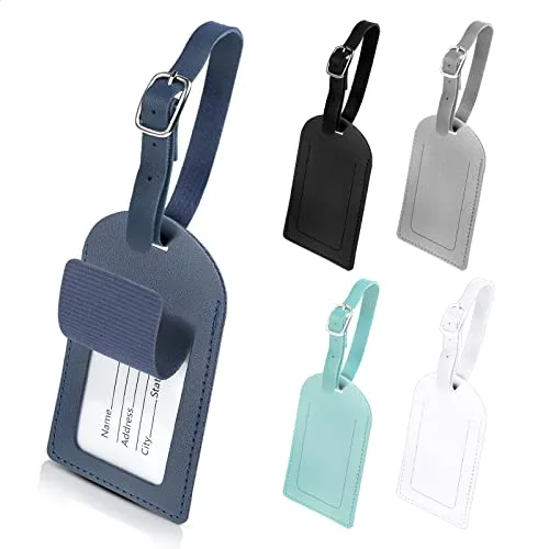 Hengxinc 5 Stück PU Leder Kofferanhänge Gepäckanhänger, 5 Farben Leder Namenschildkoffer Anhängeetiketten, Wiederverwendbar Kofferanhänger Koffer für Koffer Gepack Tasche