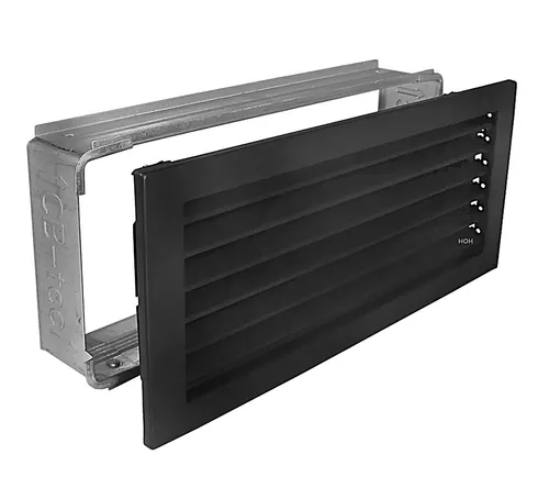 Kaltluftgitter KG 3515 S Schwarz 350 x 150 mm - Kaltluftgitter aus pulverbeschichtetem Stahlblech, ideal für effiziente Luftzirkulation. Ausgestattet mit Klemmfedern und feststehenden Lamellen für optimale Belüftung.