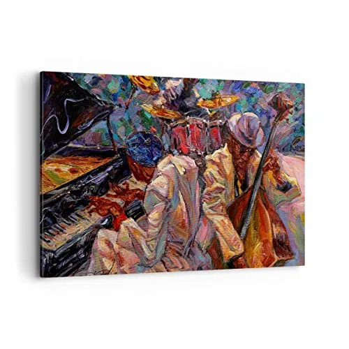 Wandbilder Dekoration Wohnzimmer Jazz Musik Band Bilder auf Leinwand 120x80cm Leinwandbild mit Rahmen Schlafzimmer Küche Deko Wand Kunstdruck Art Groß XXL Wanddeko Bild Wall Decor Canvas AA120x80-3481