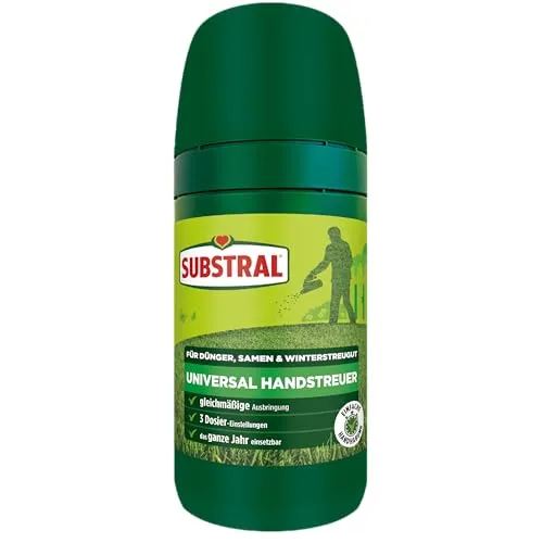 Substral Universal-Handstreuer 1 Stück – Streugerät für Rasendünger, Rasensamen und Winterstreugut, gleichmäßige Ausbringung und einfache Dosierung