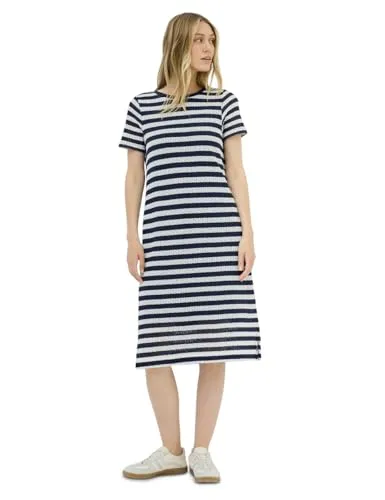 CECIL Damen B144553 Gestreiftes Ajour-Kleid, Urban Navy Blue, S - Kleider für Damen, knielanges Design mit Rundhalsausschnitt und seitlichen Schlitzen für einen lässigen, eleganten Look.