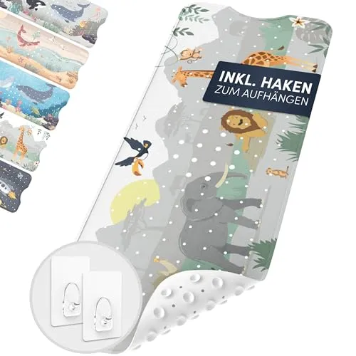 avakido® Badewannenmatte Kinder rutschfest - Inklusive 2 Haken zum Aufhängen - 100% BPA-Frei, Wanneneinlage, Antirutschmatte Badewanne - schimmelresistent & maschinenwaschbar