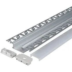 2m LED Alu Profil Schiene Unterputz mit Milchglas Abdeckung - Zubehör für Leuchten – 2 Meter Aluminium-Profil mit milchig trüber Abdeckung für sanftes Licht, ideal zur Montage von LED Strips an Decken oder Wänden.