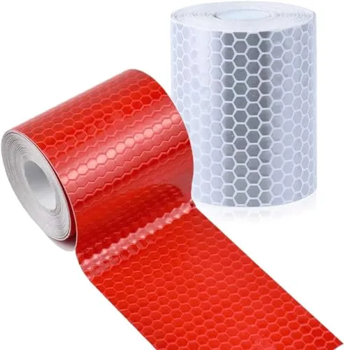 Reflektorband Selbstklebend Klebeband, 2 Rolle XCOZU Hohe Intensität Reflektoren Sicherheit Warnklebeband,Reflektierendes Band Straße Transport Anlagen Sicherheitserinnerung, Weiß und Rot, 5cm*3m