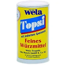 WELA Topsi 200 g mit jodiertem Speisesalz - Vielseitiges Streuwürzmittel für köstliche Speisen, nachhaltig und umweltbewusst. Ideal für Suppen, vegan, glutenfrei und sofort löslich.