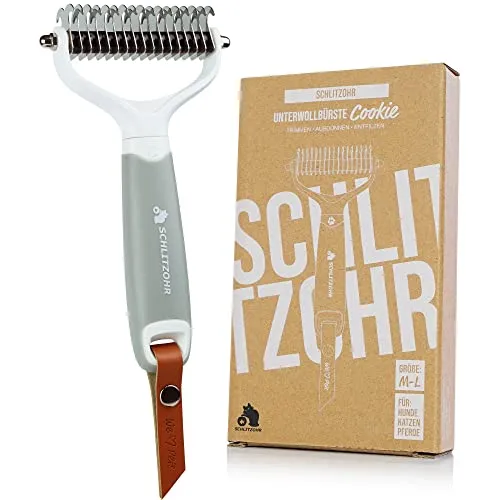 SCHLITZOHR Unterfell-Bürste Cookie - Entfilzungsmesser für Hunde, Katzen & Pferde mit mittellangem bis langem Fell. Ergonomischer Griff für müheloses Kämmen und bis zu 90% weniger Haaren in der Wohnung.