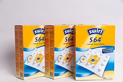 Swirl Papierbeutel S 64 / S 66 MP Staubsaugerbeutel - Beutel für Staubsauger mit mehrlagiger Vliesqualität und MicroPor Filtration für höhere Staubaufnahme. Ideal für Siemens, Bosch und Kärcher-Modelle, 12 Beutel + 3 Filter im Lieferumfang.