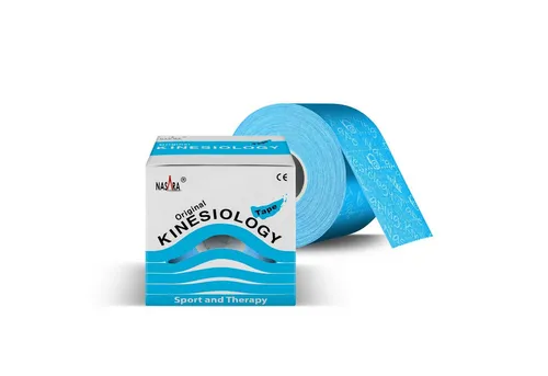 NASARA Kinesiologie-Tape 5m x 5 cm Rolle Sport- und Pysiotape mit langer Haftdauer in Blau 5m x 50 mm