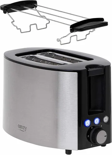 Camry Toaster CR 3215 - 2-Slice Toaster, 1000 W mit Brötchenaufsatz, Auftaufunktion und Abschaltautomatik, elegantes silberfarbenes Design