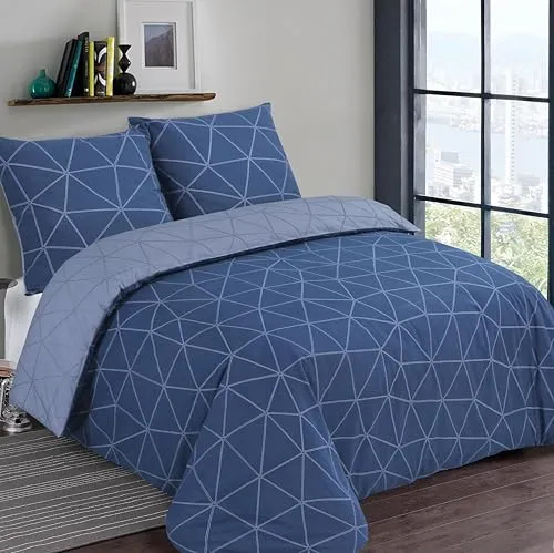 Vision – Wendebettwäsche - Hugo blau/jeansblau – Set mit Bettbezug 240 x 220 cm und 2 Kissenbezüge für Doppelbett – 100 % Baumwolle