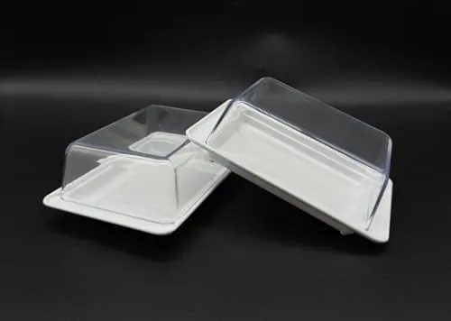Stück Butterdose im Set, Kühlschrankbutterdose Butterglocke Butterschale mit Deckel Plastikgeschirr, aus Kunststoff, Deckel glasklar, Weiß / Transparent 2