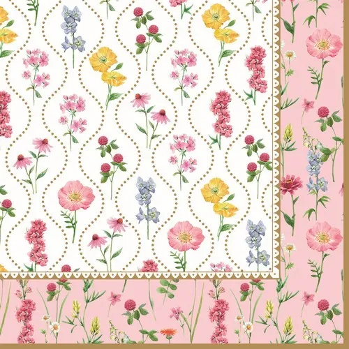 Servietten Meadow Flowers - Blumen um gepunktete Linien 33x33cm 20