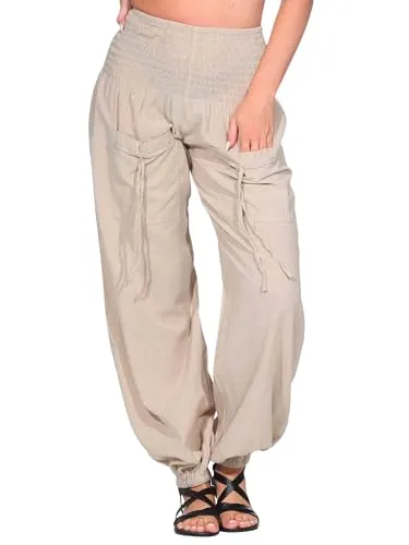 Hippie Goa Yoga und Wellnesshose aus Baumwolle - Damenmode mit dehnbarer Bundweite und 2 praktischen Taschen, ideal für Yoga und entspannte Tage.