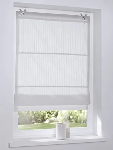 Raffrollo Ösenrollo Verlock gestreift 45x140 cm - Blickdichtes Raffrollo aus 100% Baumwolle, stufenlos höhenverstellbar und ideal für jede Wohnumgebung. Leichte Montage ohne Bohren und pflegeleicht bei 30°C.