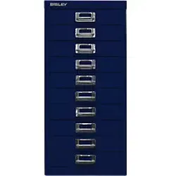Bisley Schubladenschrank MultiDrawer, blau, 10 Schübe - Schubladenschrank aus Metall mit 10 leichtgängigen Schüben, ideal für Büro und Werkstatt. Optimal für DIN A4 Unterlagen, inklusive 5 Jahre Garantie.