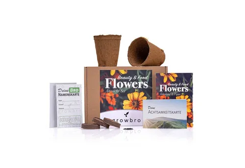 Kunstbonsai FLOWER POWER Essbare Blüten Anzucht-Set, Bienenwiese Saatgut, growbro, - Das original FLOWER SET, bekannt aus Social Media.