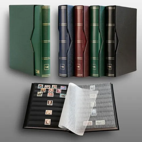 Prophila 60 schwarze Seiten Briefmarkenalbum wattiert mit Kassette grün